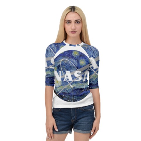 Vincent Van Gogh Starry Night Art Painting Planet Galaxy Quarter Sleeve Raglan Tee by Mog4mog4