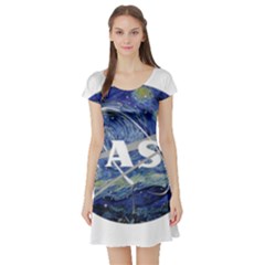 Vincent Van Gogh Starry Night Art Painting Planet Galaxy Short Sleeve Skater Dress by Mog4mog4