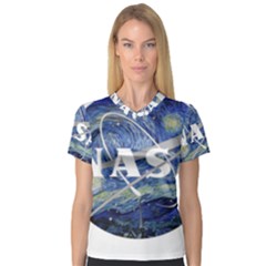 Vincent Van Gogh Starry Night Art Painting Planet Galaxy V-neck Sport Mesh Tee