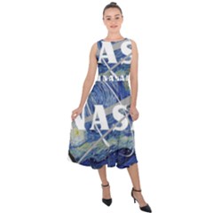 Vincent Van Gogh Starry Night Art Painting Planet Galaxy Midi Tie-back Chiffon Dress by Mog4mog4