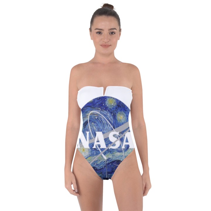 Vincent Van Gogh Starry Night Art Painting Planet Galaxy Tie Back One Piece Swimsuit