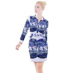 Vincent Van Gogh Starry Night Art Painting Planet Galaxy Button Long Sleeve Dress by Mog4mog4