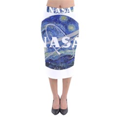 Vincent Van Gogh Starry Night Art Painting Planet Galaxy Velvet Midi Pencil Skirt by Mog4mog4