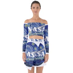 Vincent Van Gogh Starry Night Art Painting Planet Galaxy Off Shoulder Top With Skirt Set by Mog4mog4