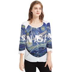 Vincent Van Gogh Starry Night Art Painting Planet Galaxy Chiffon Quarter Sleeve Blouse by Mog4mog4