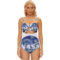 Vincent Van Gogh Starry Night Art Painting Planet Galaxy Knot Front One-piece Swimsuit by Mog4mog4