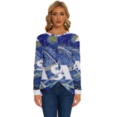 Vincent Van Gogh Starry Night Art Painting Planet Galaxy Long Sleeve Crew Neck Pullover Top by Mog4mog4