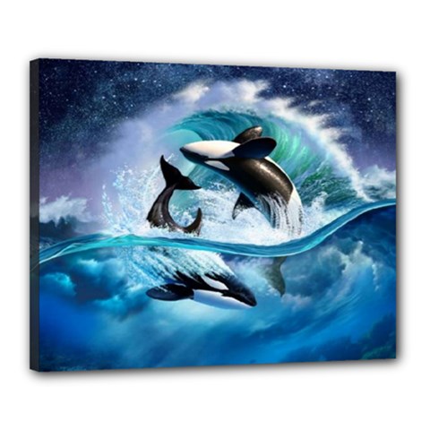 Orca Wave Water Underwater Canvas 20  X 16  (stretched) by Mog4mog4