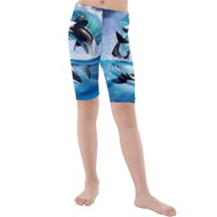 Orca Wave Water Underwater Kids  Mid Length Swim Shorts by Mog4mog4