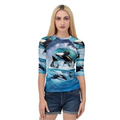 Orca Wave Water Underwater Quarter Sleeve Raglan Tee