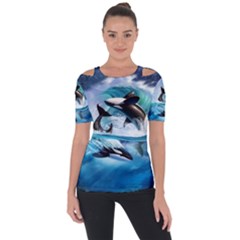 Orca Wave Water Underwater Shoulder Cut Out Short Sleeve Top by Mog4mog4