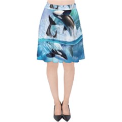 Orca Wave Water Underwater Velvet High Waist Skirt by Mog4mog4