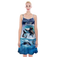 Orca Wave Water Underwater Spaghetti Strap Velvet Dress by Mog4mog4