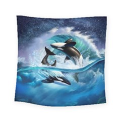 Orca Wave Water Underwater Square Tapestry (small) by Mog4mog4