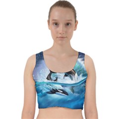 Orca Wave Water Underwater Velvet Racer Back Crop Top by Mog4mog4