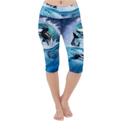 Orca Wave Water Underwater Lightweight Velour Cropped Yoga Leggings by Mog4mog4