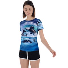 Orca Wave Water Underwater Back Circle Cutout Sports Tee by Mog4mog4