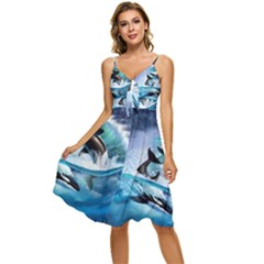 Orca Wave Water Underwater Sleeveless Tie Front Chiffon Dress by Mog4mog4