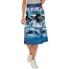 Orca Wave Water Underwater Midi Panel Skirt by Mog4mog4