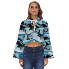 Orca Wave Water Underwater Boho Long Bell Sleeve Top