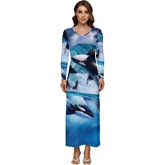 Orca Wave Water Underwater Long Sleeve Longline Maxi Dress by Mog4mog4