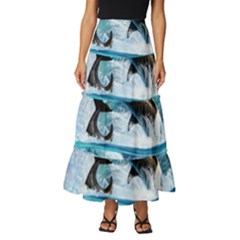 Orca Wave Water Underwater Tiered Ruffle Maxi Skirt by Mog4mog4