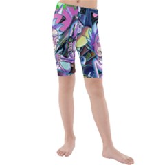 Cartoon Parody Time Travel Ultra Pattern Kids  Mid Length Swim Shorts by Mog4mog4