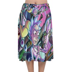 Cartoon Parody Time Travel Ultra Pattern Velvet Flared Midi Skirt by Mog4mog4