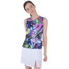 Cartoon Parody Time Travel Ultra Pattern Women s Sleeveless Sports Top by Mog4mog4