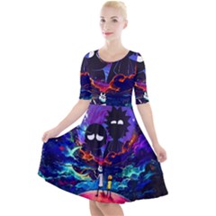 Cartoon Parody In Outer Space Quarter Sleeve A-line Dress by Mog4mog4