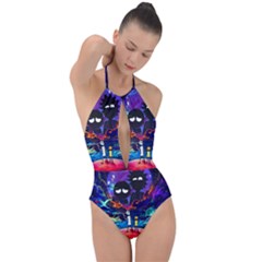 Cartoon Parody In Outer Space Plunge Cut Halter Swimsuit by Mog4mog4