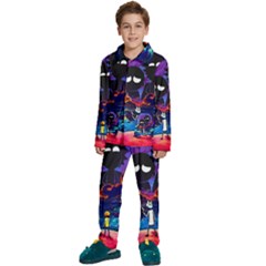 Cartoon Parody In Outer Space Kids  Long Sleeve Velvet Pajamas Set