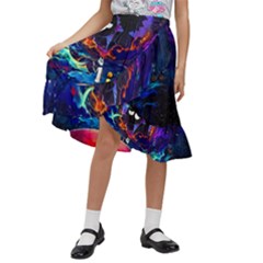 Cartoon Parody In Outer Space Kids  Ruffle Flared Wrap Midi Skirt by Mog4mog4