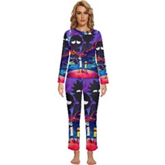 Cartoon Parody In Outer Space Womens  Long Sleeve Lightweight Pajamas Set by Mog4mog4