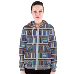 Bookshelf Women s Zipper Hoodie by Mog4mog4