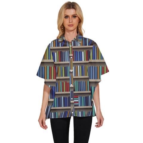 Bookshelf Women s Batwing Button Up Shirt by Mog4mog4