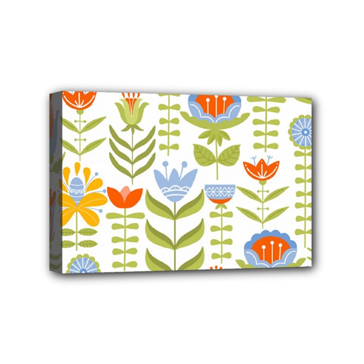 Seamless Pattern With Various Flowers Leaves Folk Motif Mini Canvas 6  x 4  (Stretched)