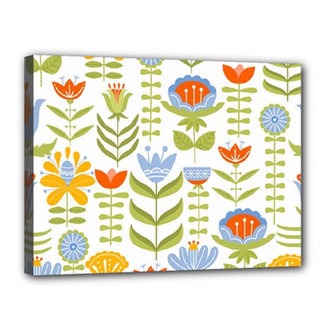 Seamless Pattern With Various Flowers Leaves Folk Motif Canvas 16  X 12  (stretched) by Mog4mog4