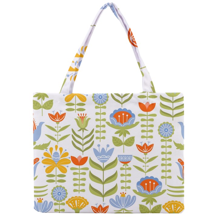 Seamless Pattern With Various Flowers Leaves Folk Motif Mini Tote Bag