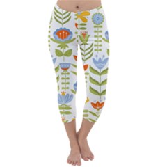 Seamless Pattern With Various Flowers Leaves Folk Motif Capri Winter Leggings  by Mog4mog4