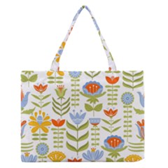 Seamless Pattern With Various Flowers Leaves Folk Motif Zipper Medium Tote Bag by Mog4mog4