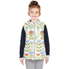 Seamless Pattern With Various Flowers Leaves Folk Motif Kids  Hooded Puffer Vest by Mog4mog4