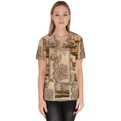 Antique Map Railway Lines Railway Train Char Women s V-neck Scrub Top by Mog4mog4