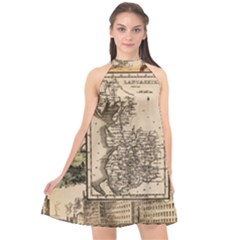 Antique Map Railway Lines Railway Train Char Halter Neckline Chiffon Dress  by Mog4mog4