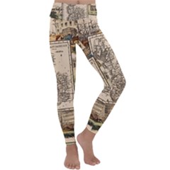 Antique Map Railway Lines Railway Train Char Kids  Lightweight Velour Classic Yoga Leggings by Mog4mog4