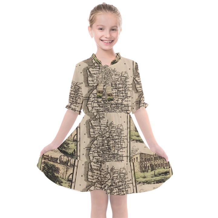 Antique Map Railway Lines Railway Train Char Kids  All Frills Chiffon Dress