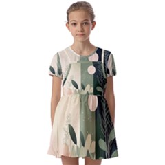 Spring Floral Plants Foliage Minimal Minimalist Kids  Short Sleeve Pinafore Style Dress