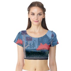 Town Vector Illustration Illustrator City Urban Short Sleeve Crop Top by Mog4mog4