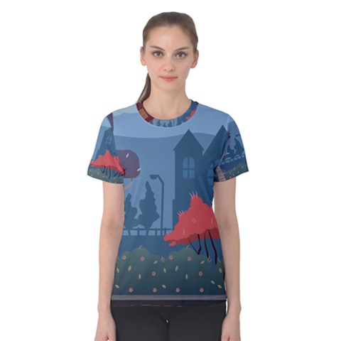 Town Vector Illustration Illustrator City Urban Women s Cotton Tee by Mog4mog4