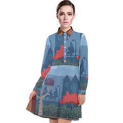 Town Vector Illustration Illustrator City Urban Long Sleeve Chiffon Shirt Dress by Mog4mog4